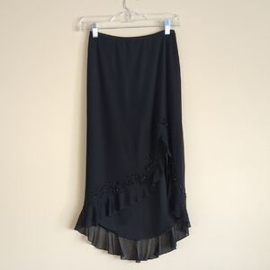 11" Across The Waist Stretchy Black Embellished Skirt Sheer Overlay